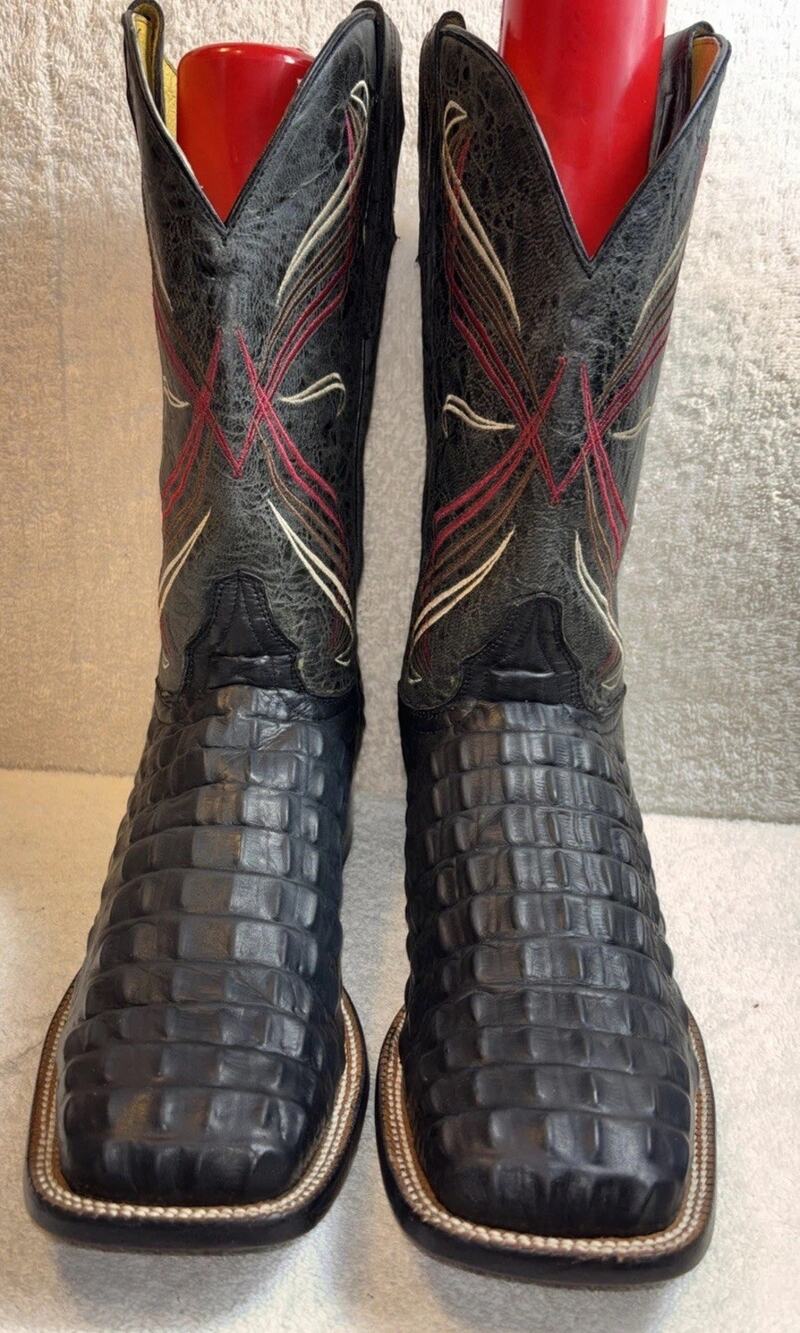 Cavender's Black Hornback Caiman Square Toe Cowboy Boot Men SZ 10 D